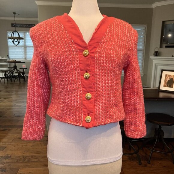 VTG Doncaster Women's Pink Tweed Wool Crop Blazer Jacket Size 14 Shrunk fits M L - Picture 1 of 14